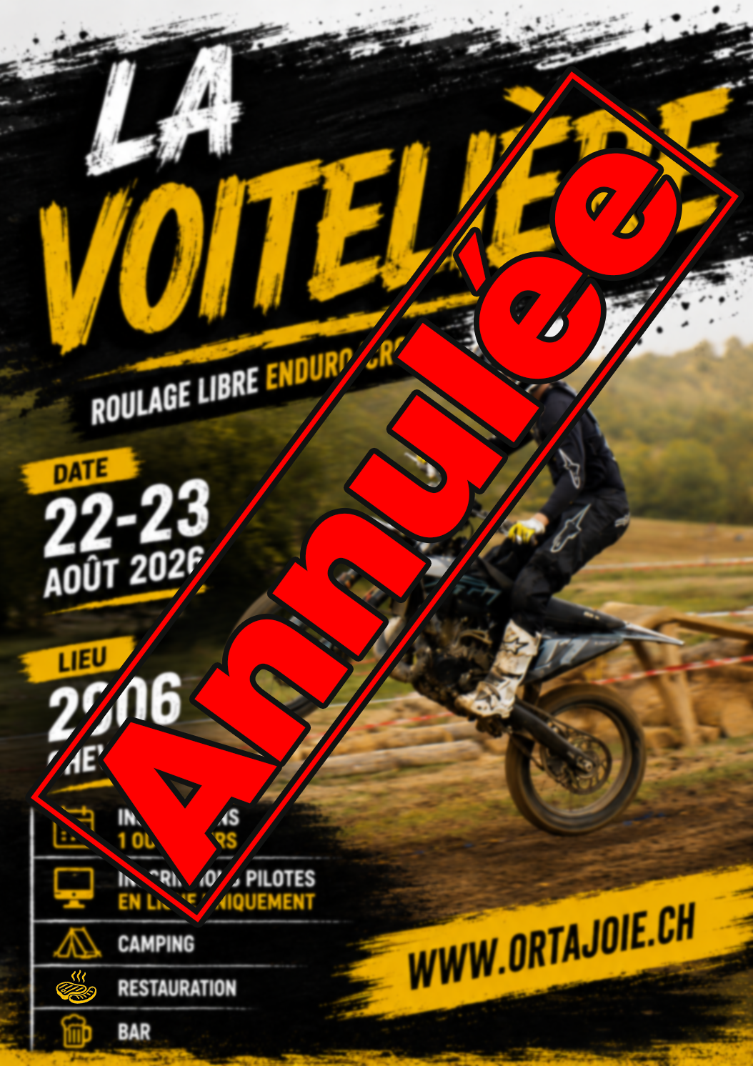 Affiche annonçant l'annulation de la Voitelière 2026